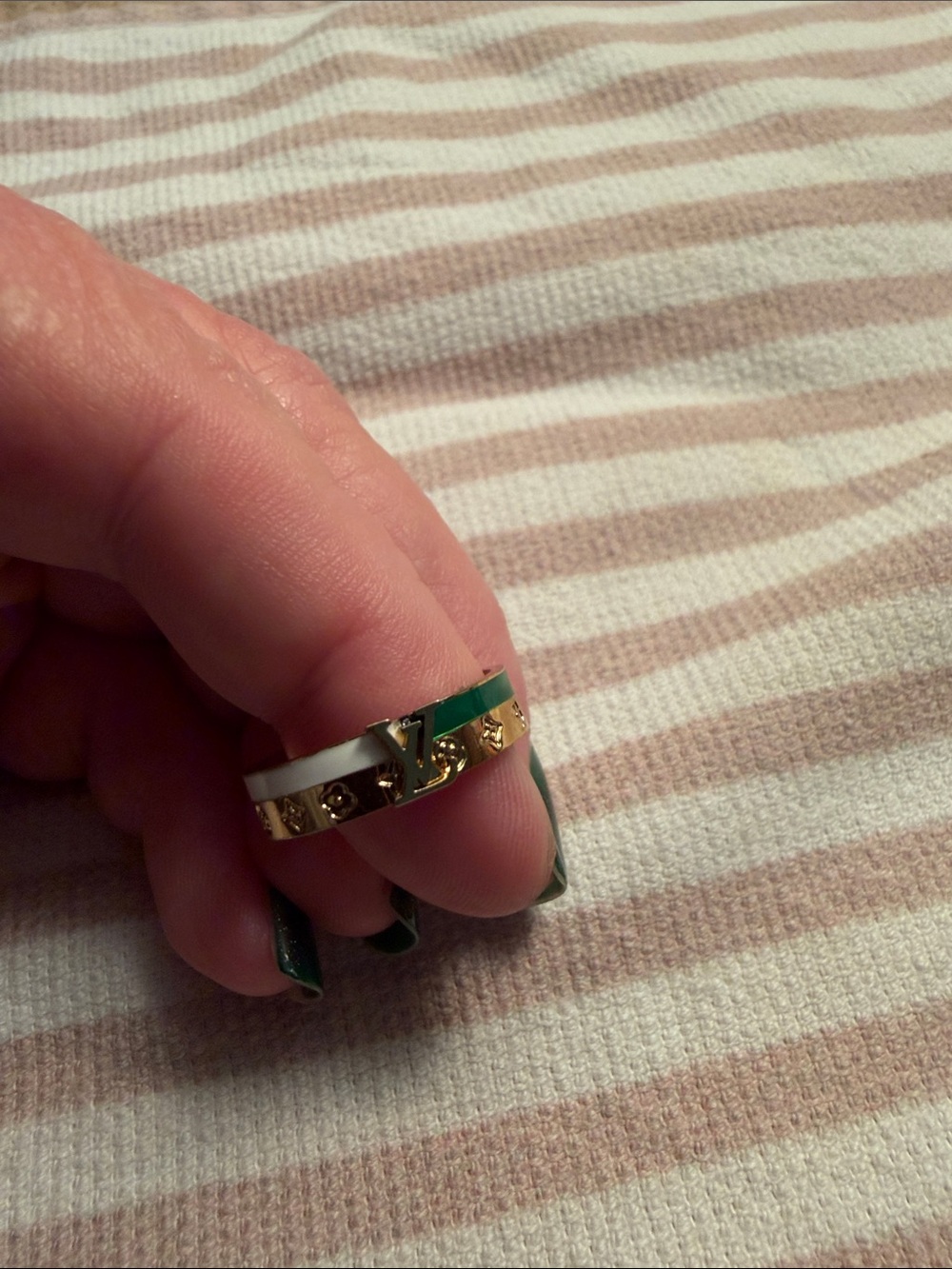 Inspire Green, White and Gold Enamel Fashion Ring